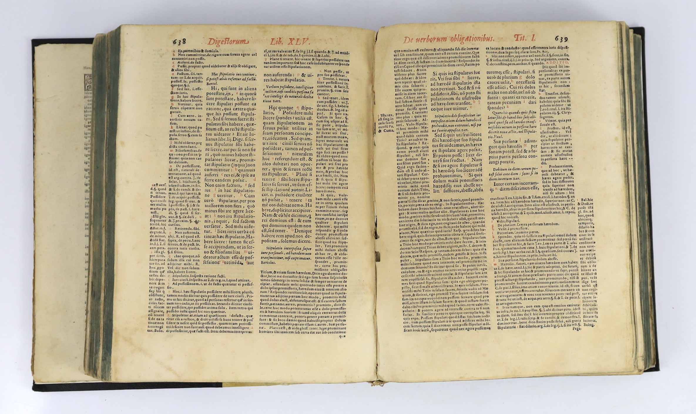 [Justinian I] - Pandectarum, sev. Digestorum Ivris Civilis, quibus Ivrisprudentia ... Vomus Vertius (only, of 4), editio postrema. folded pictorial table; (88), 1326pp.; old jap vellum-backed cloth, thick roy. 8vo. Venic